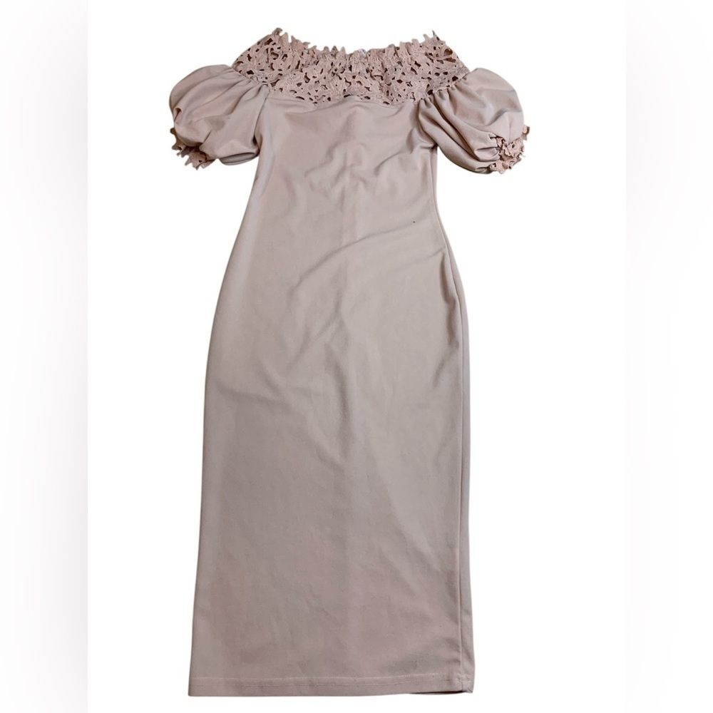 SHEIN Blush Pink Off-the-Shoulder Crochet Lace Midi Dress - Size S